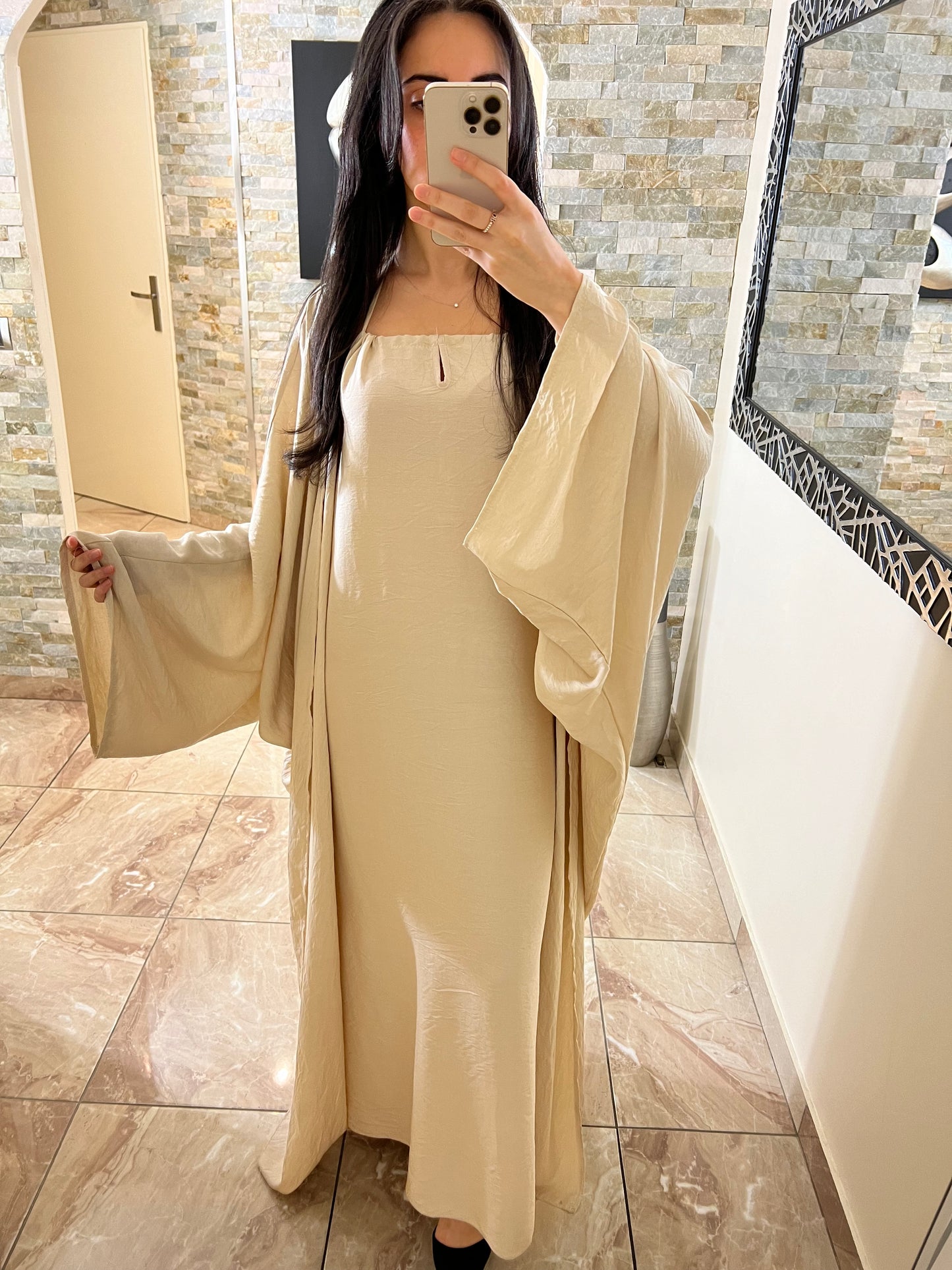 Ensemble deux pièces robe + kimono beige