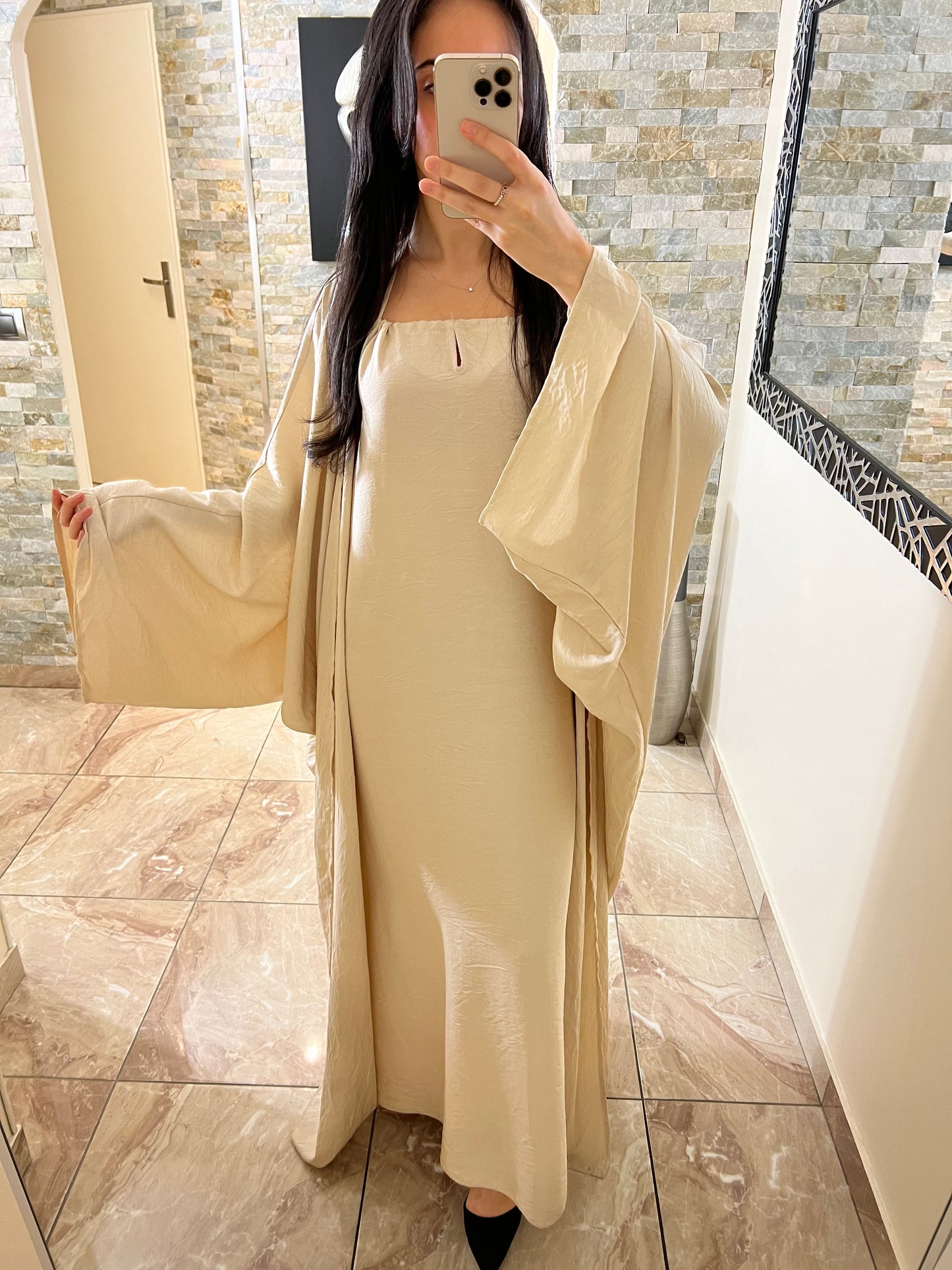 Ensemble deux pièces robe + kimono beige