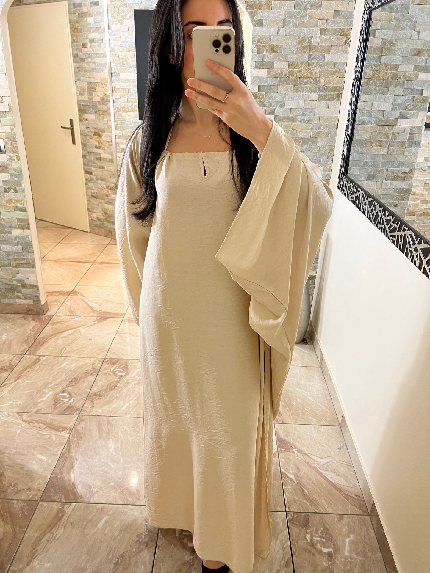 Ensemble deux pièces robe + kimono beige