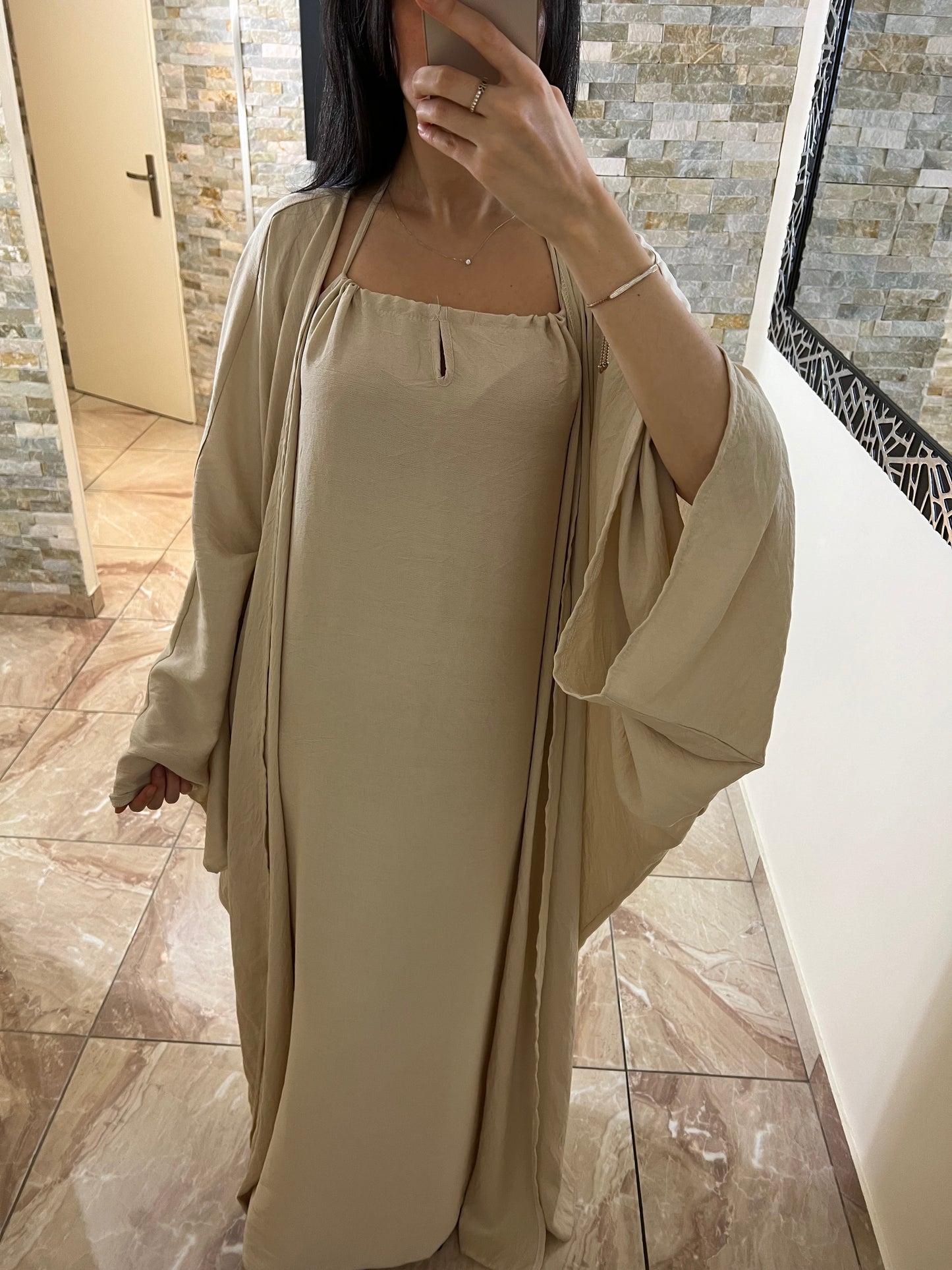 Ensemble deux pièces robe + kimono beige