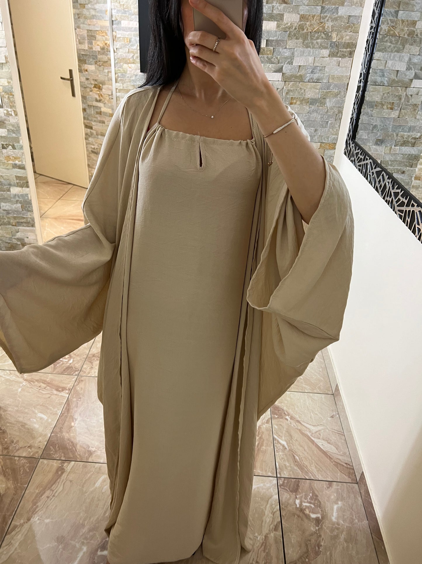 Ensemble deux pièces robe + kimono beige