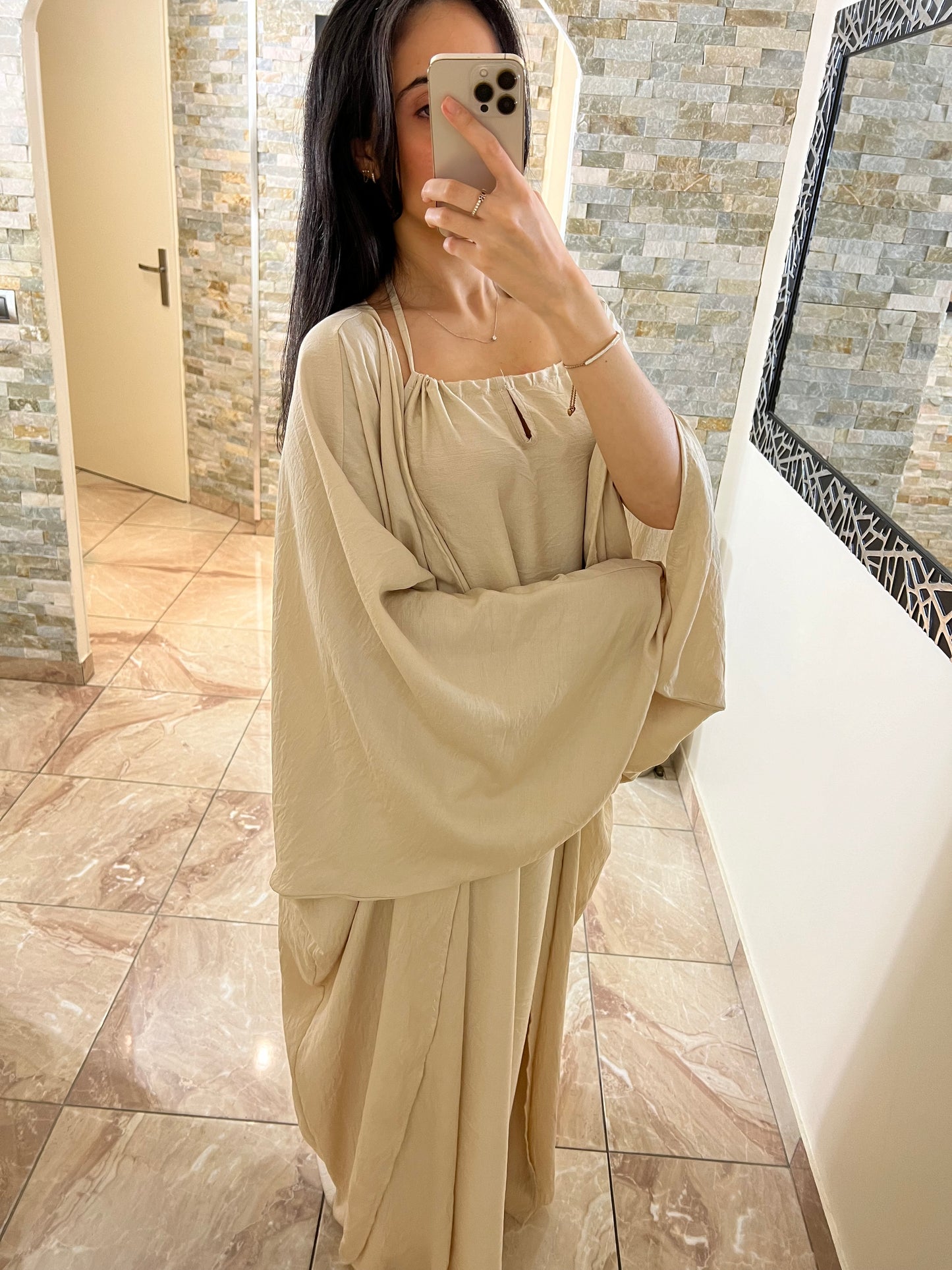 Ensemble deux pièces robe + kimono beige