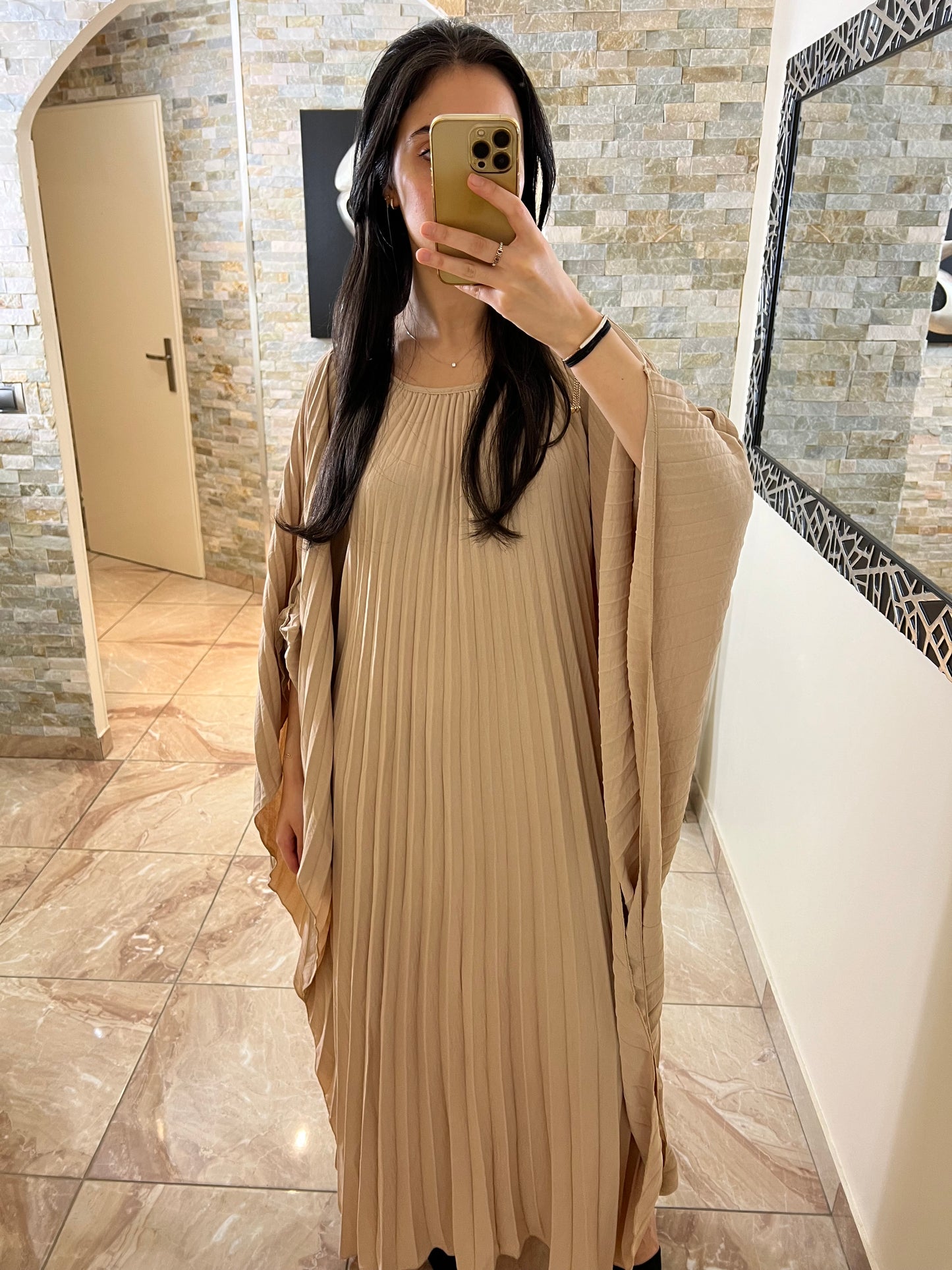 Abaya plissée Sara beige