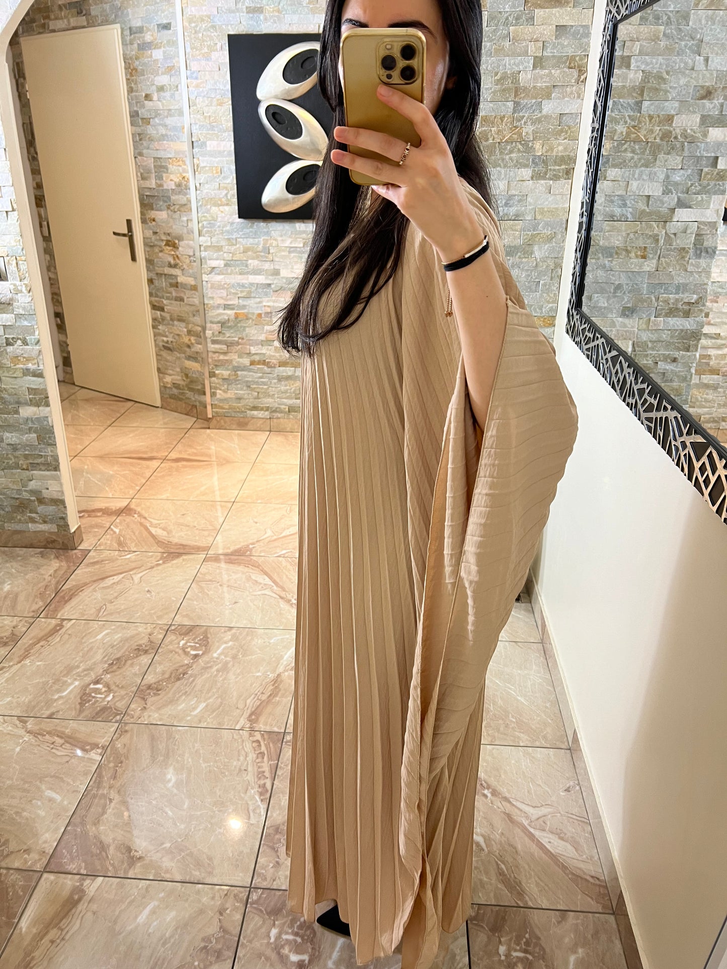 Abaya plissée Sara beige