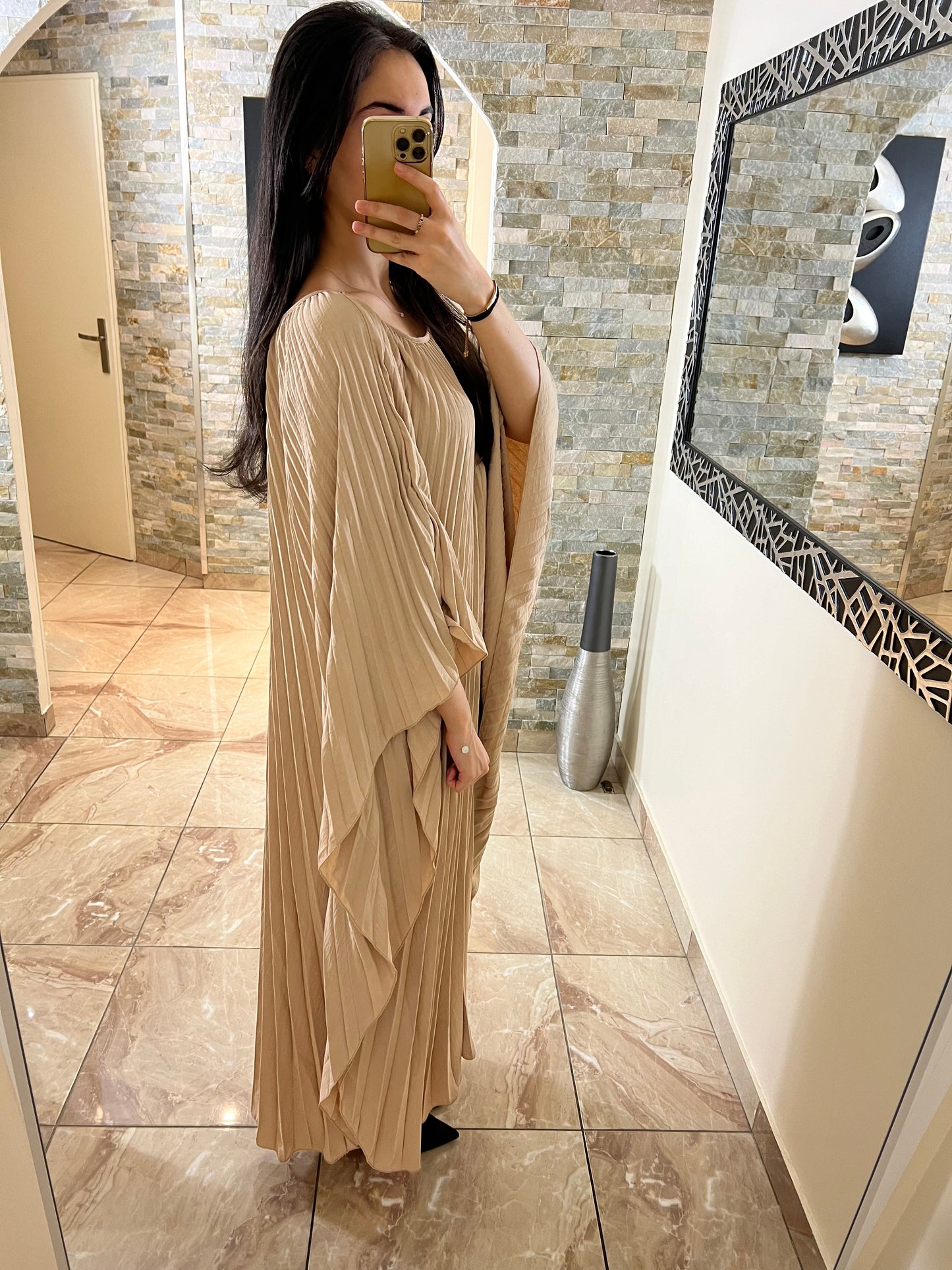 Abaya plissée Sara beige