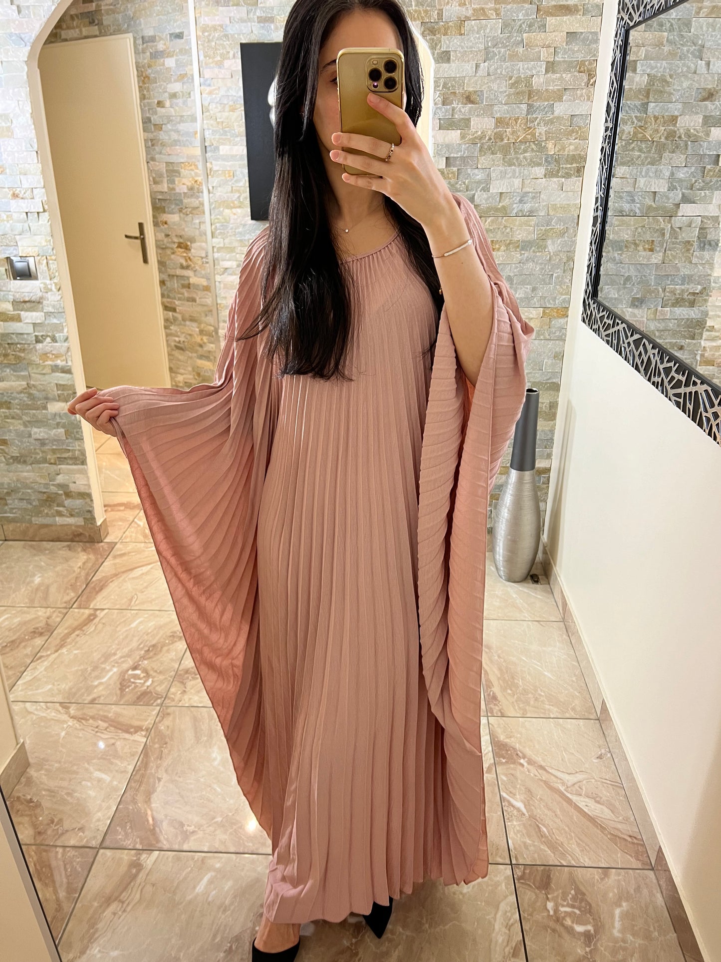 Abaya plissée Sara rose