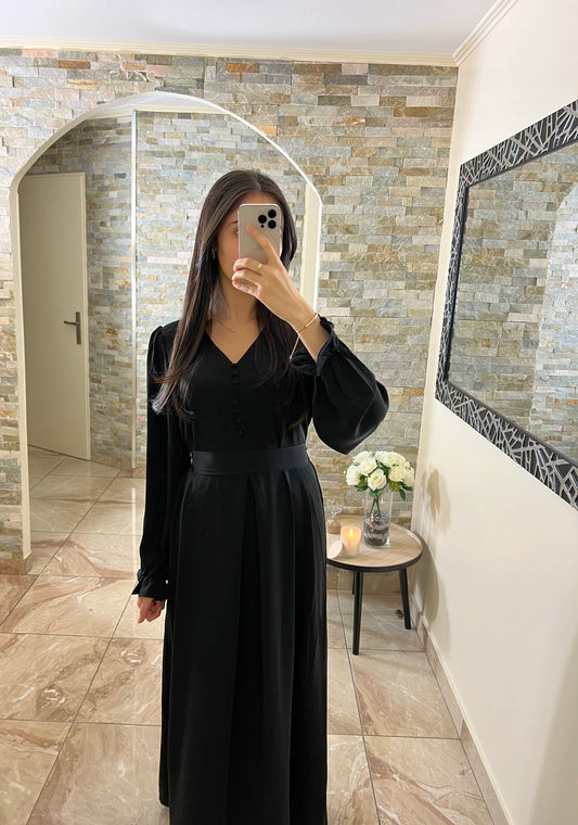 Abaya col V avec ceinture noire