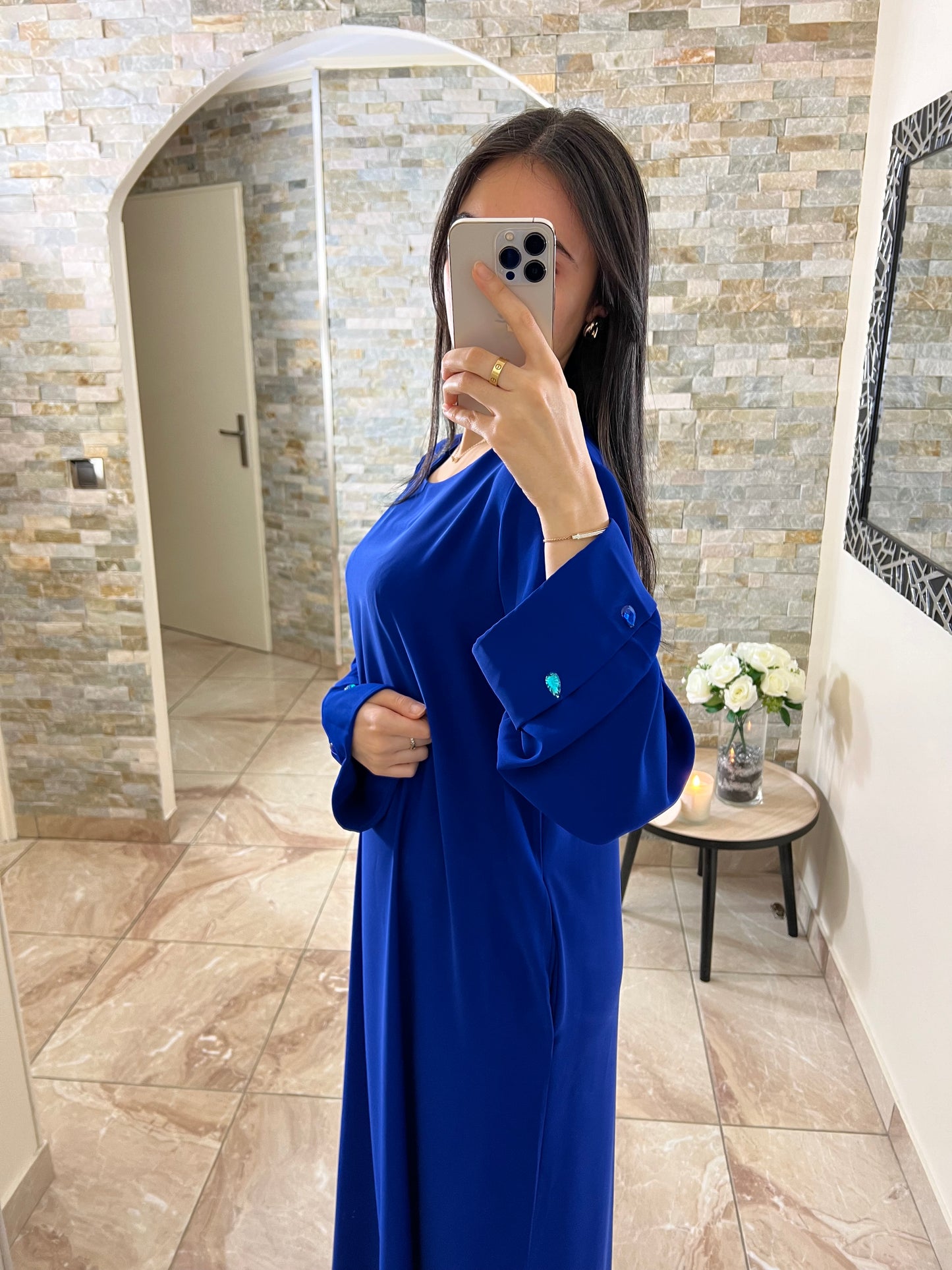 Abaya perle couleur bleu roi