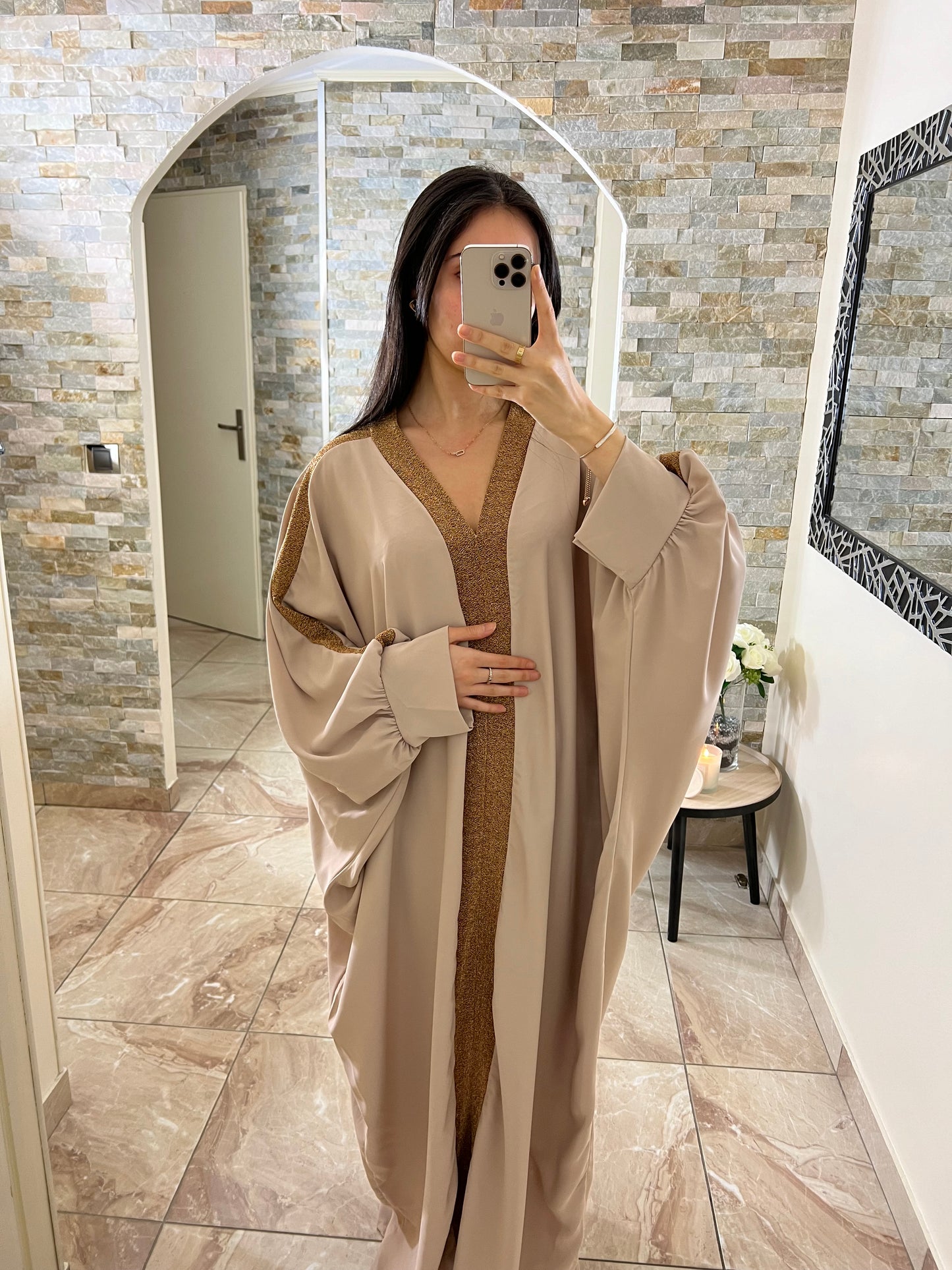 Abaya papillon taupe