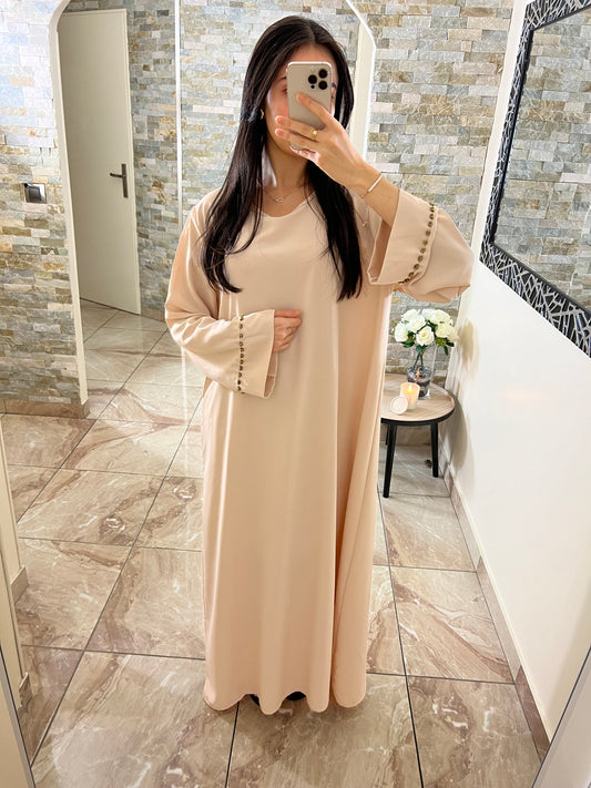 Abaya perle sur manche beige