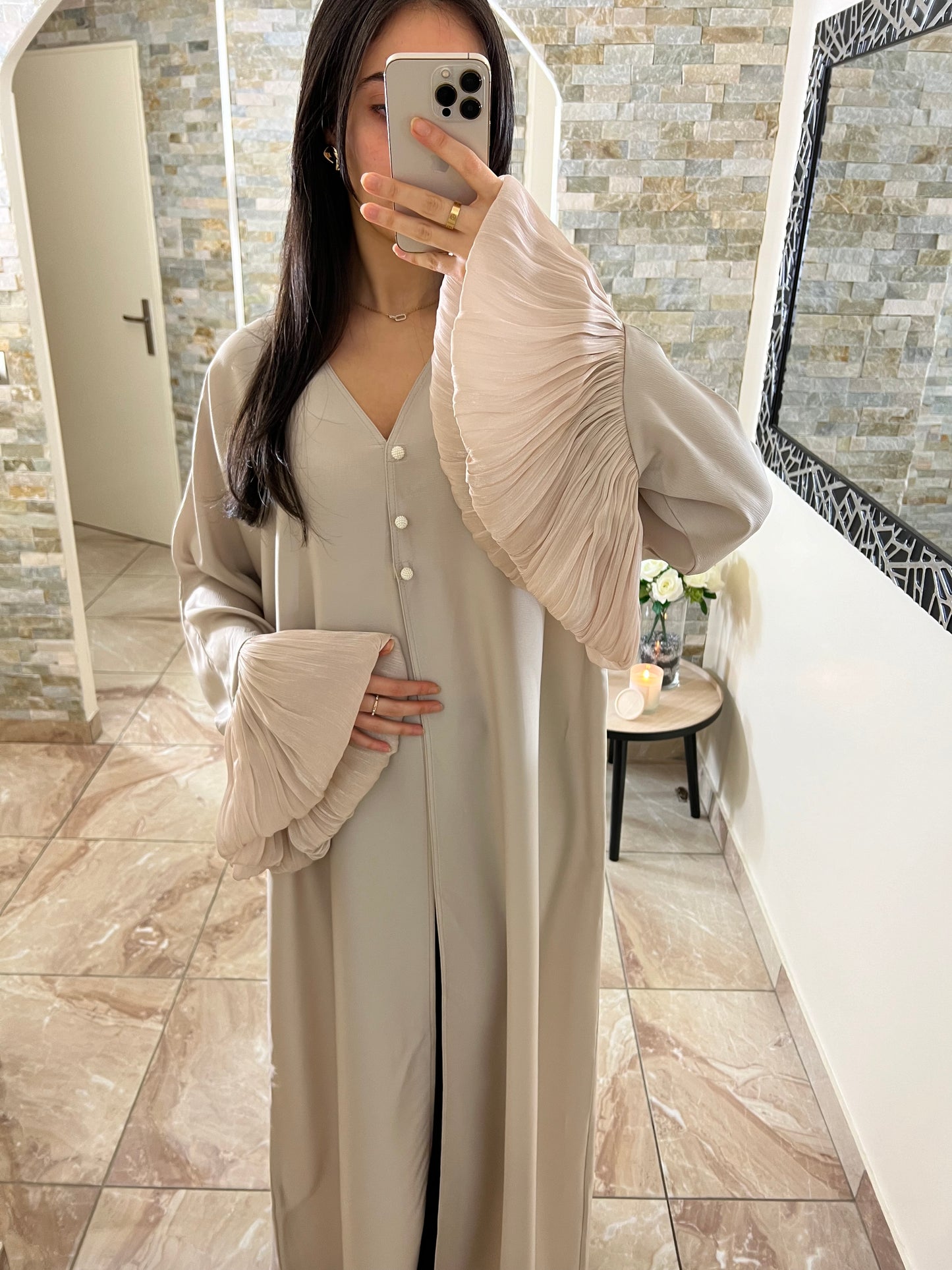 Kimono satiné beige