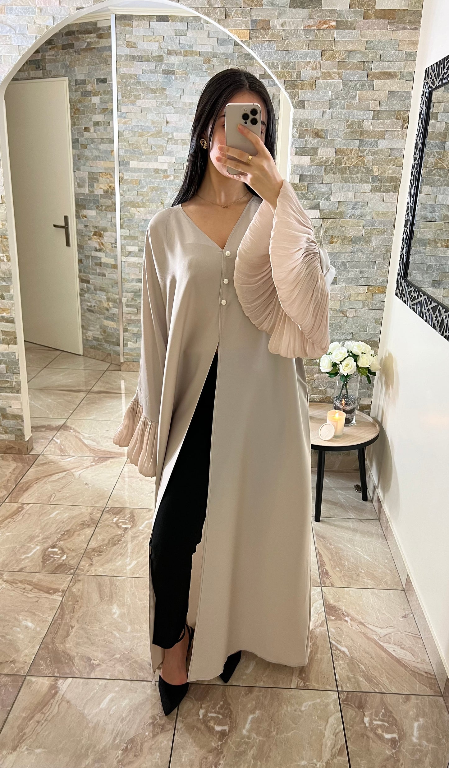 Kimono satiné beige