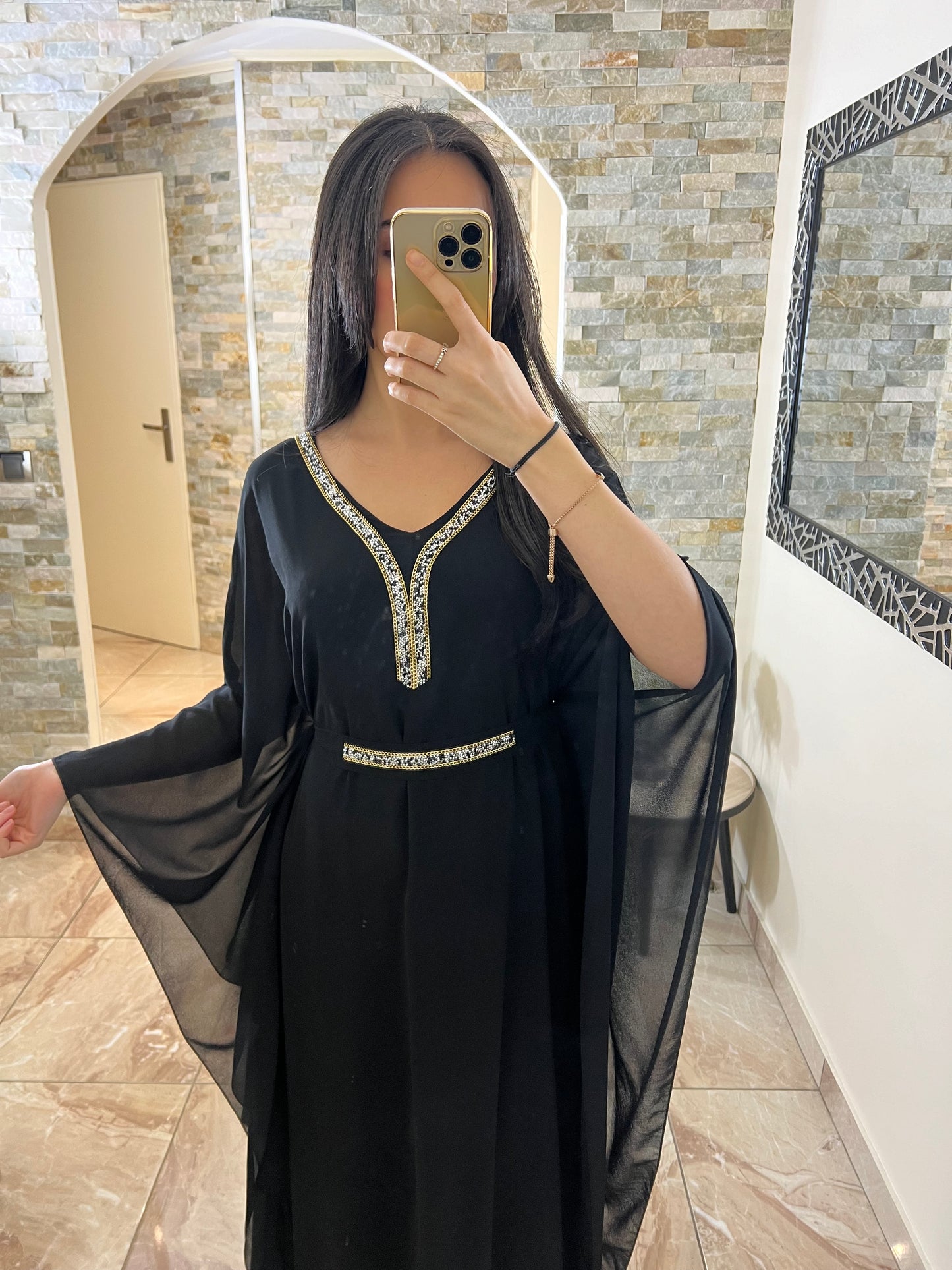 Abaya faracha perlée noire