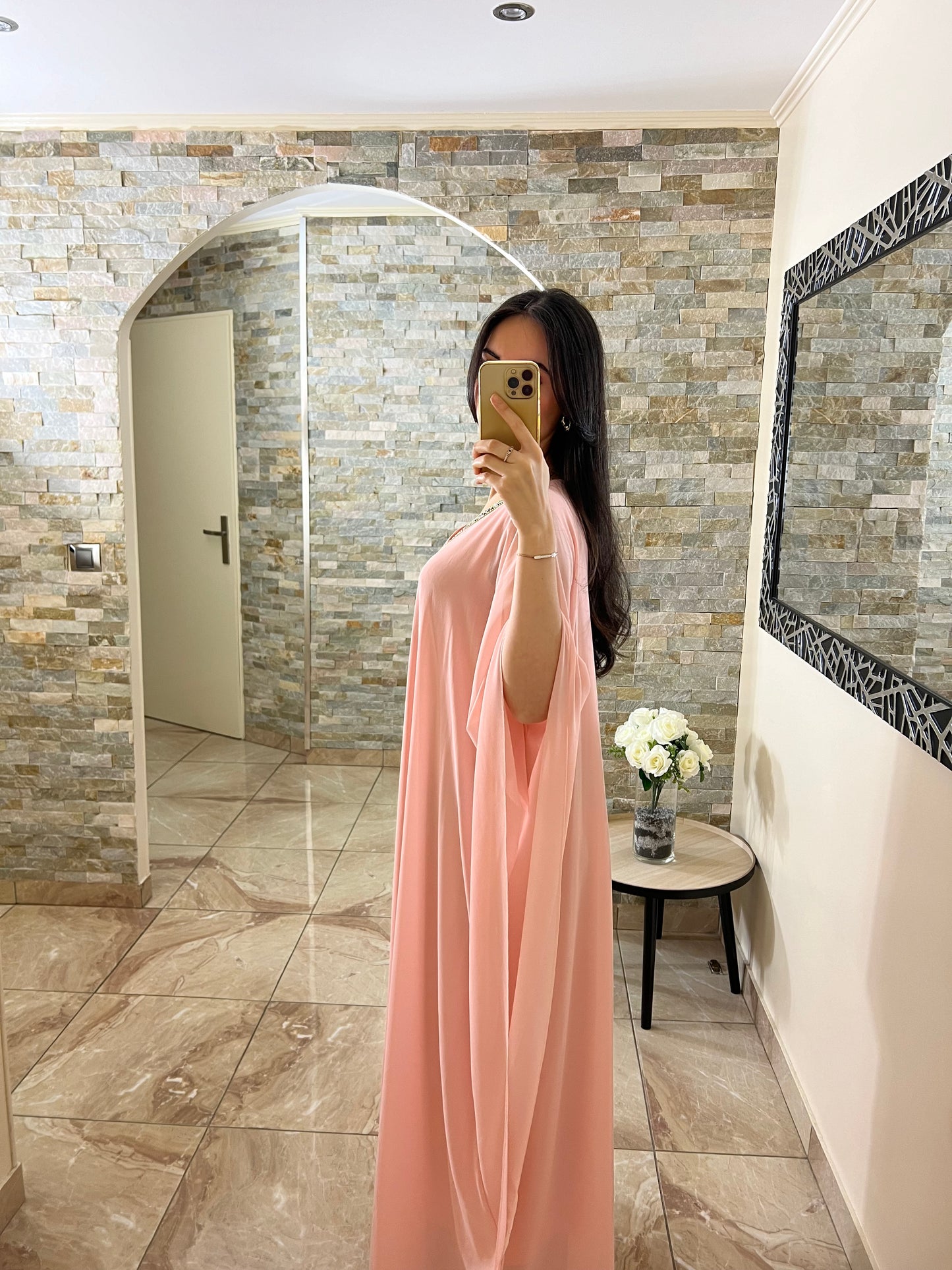 Abaya faracha perlée rose