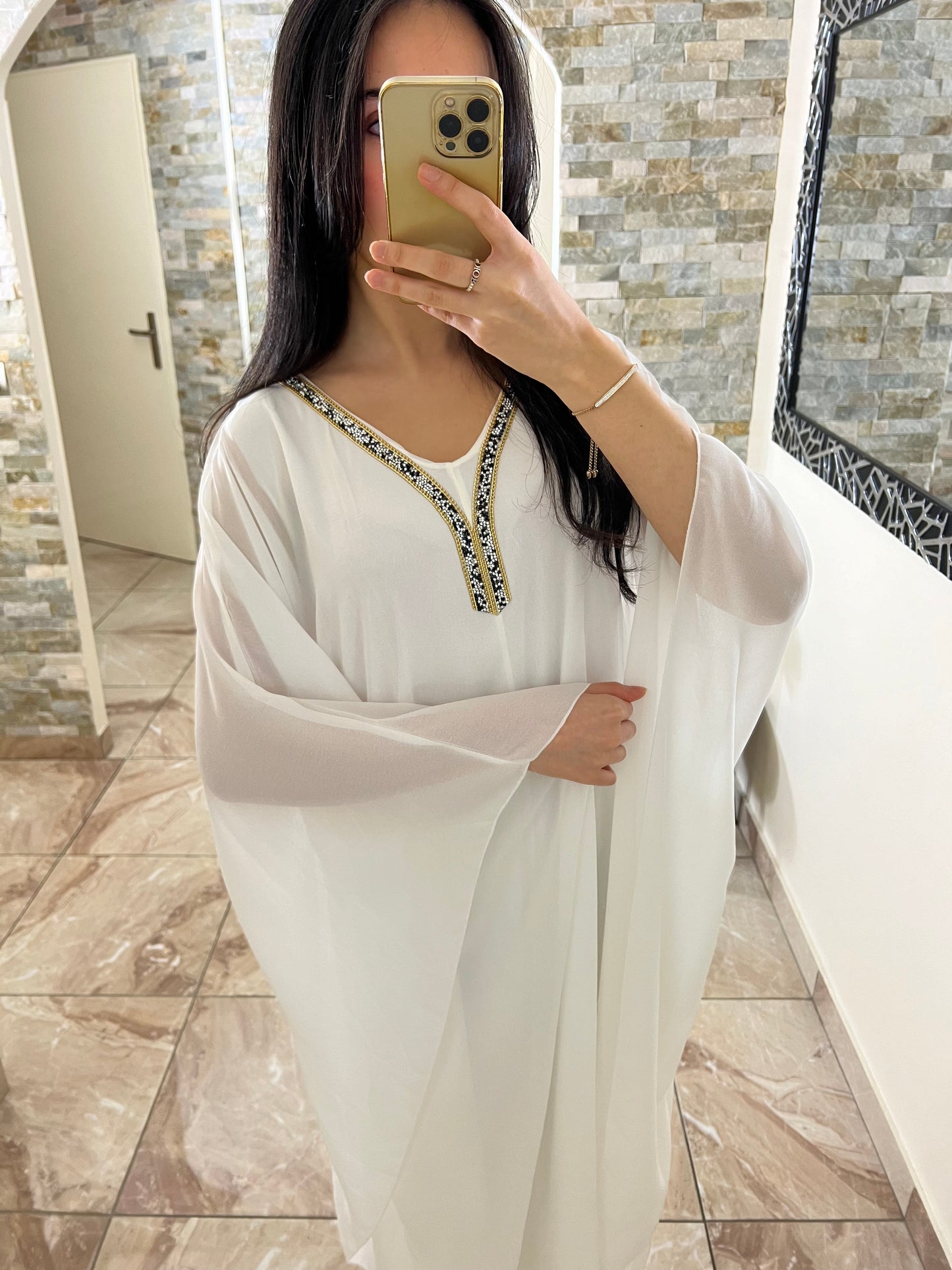 Abaya faracha perlée blanche