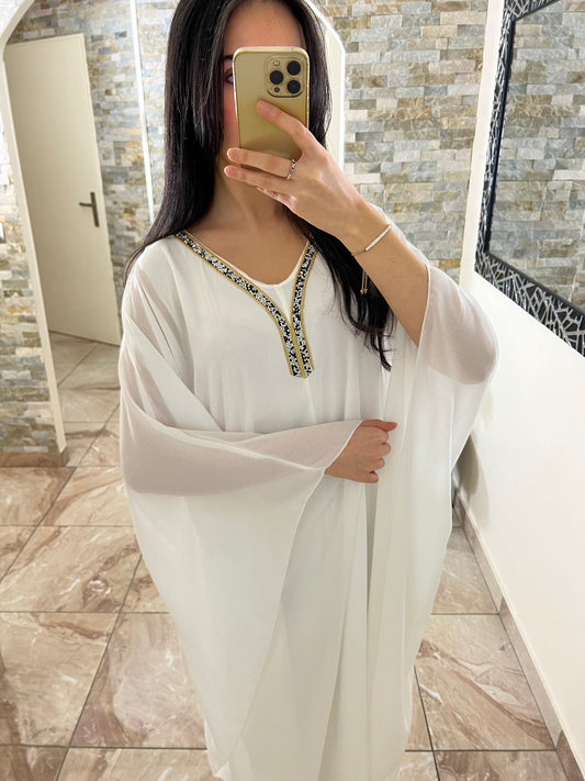 Abaya faracha perlée blanche