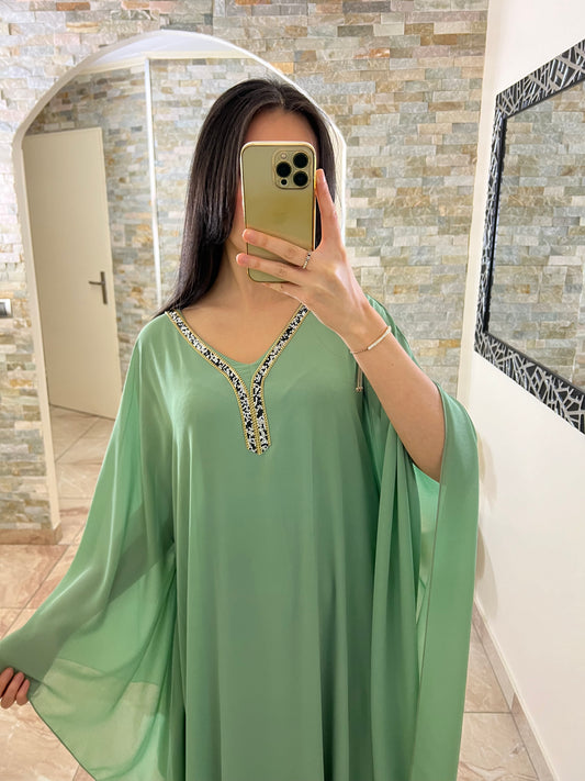 Abaya faracha perlée verte