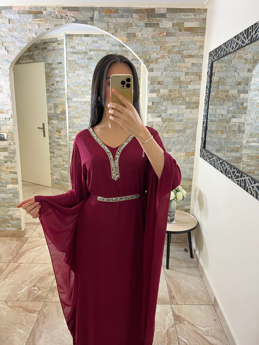 Abaya faracha perlée rouge bordeaux