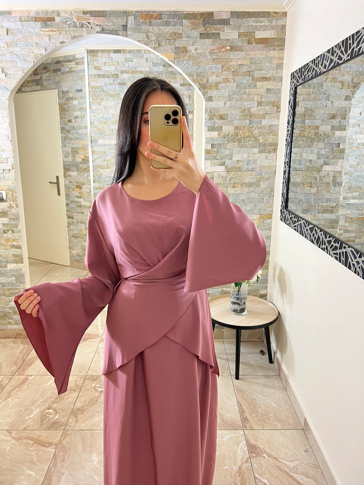 Abaya porte feuille rose