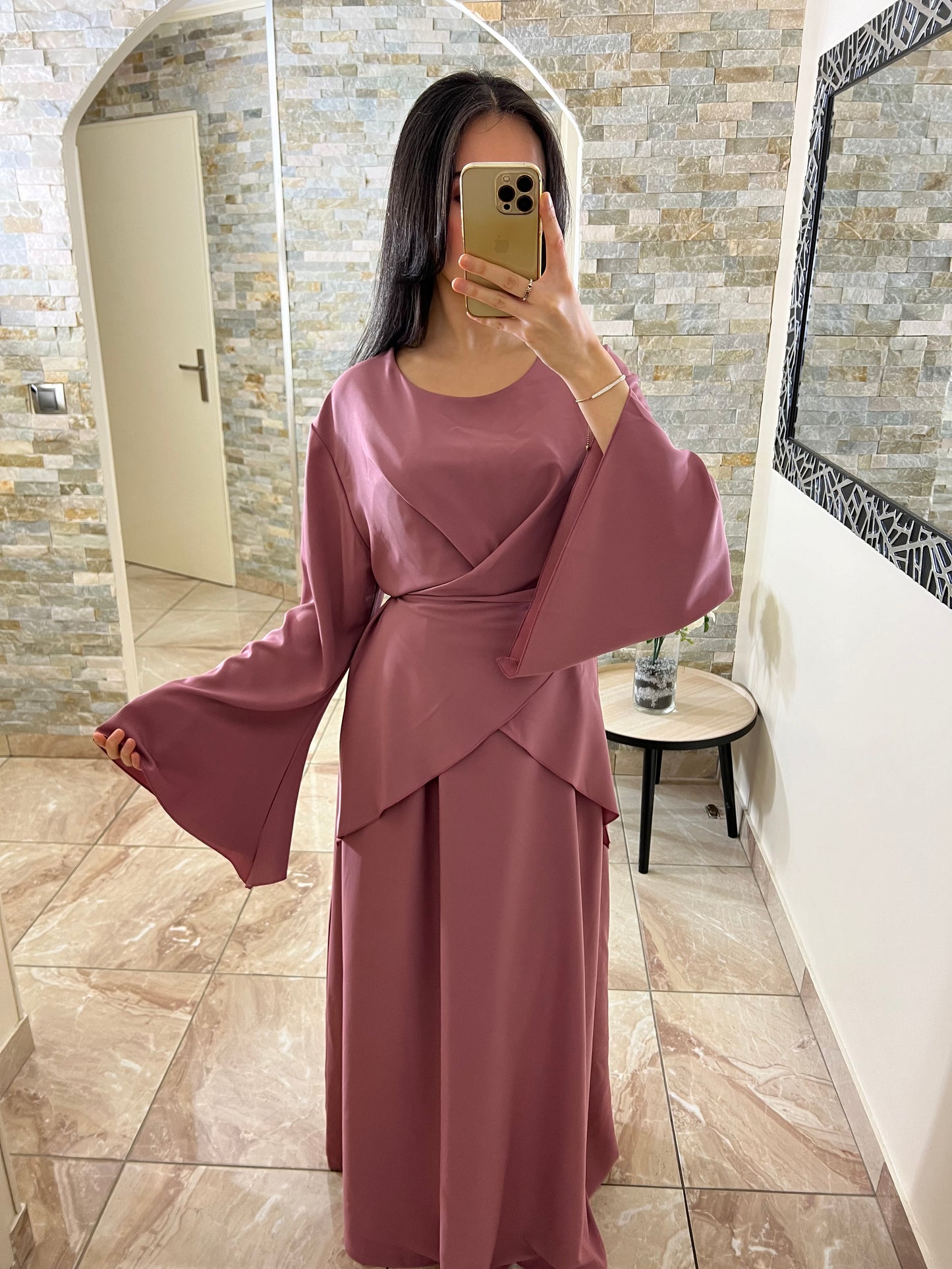 Abaya porte feuille rose