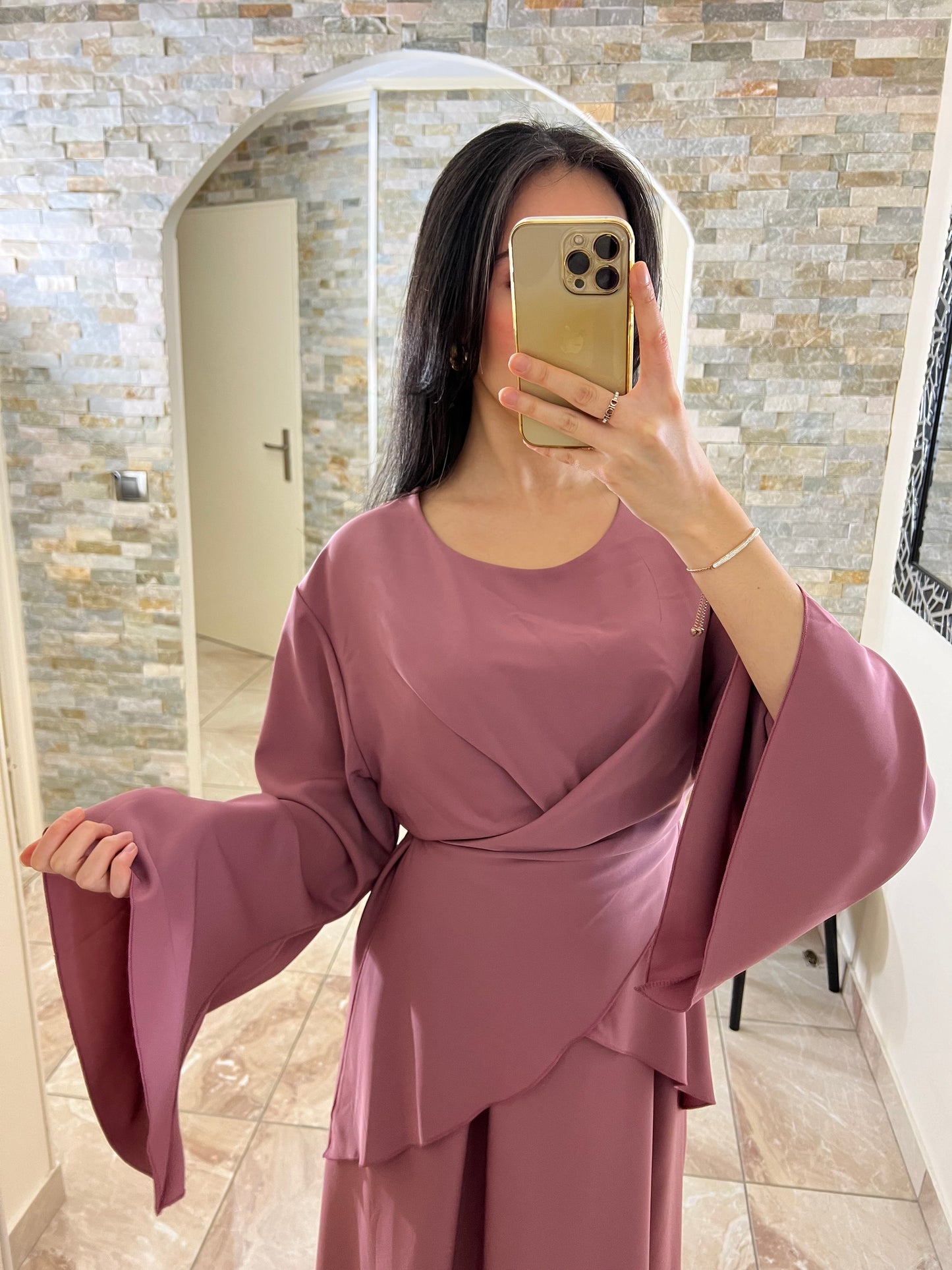 Abaya porte feuille rose