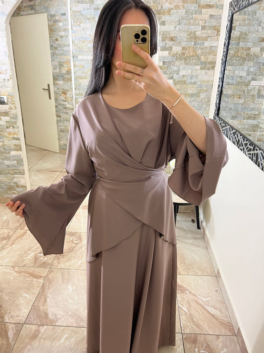 Abaya porte feuille taupe