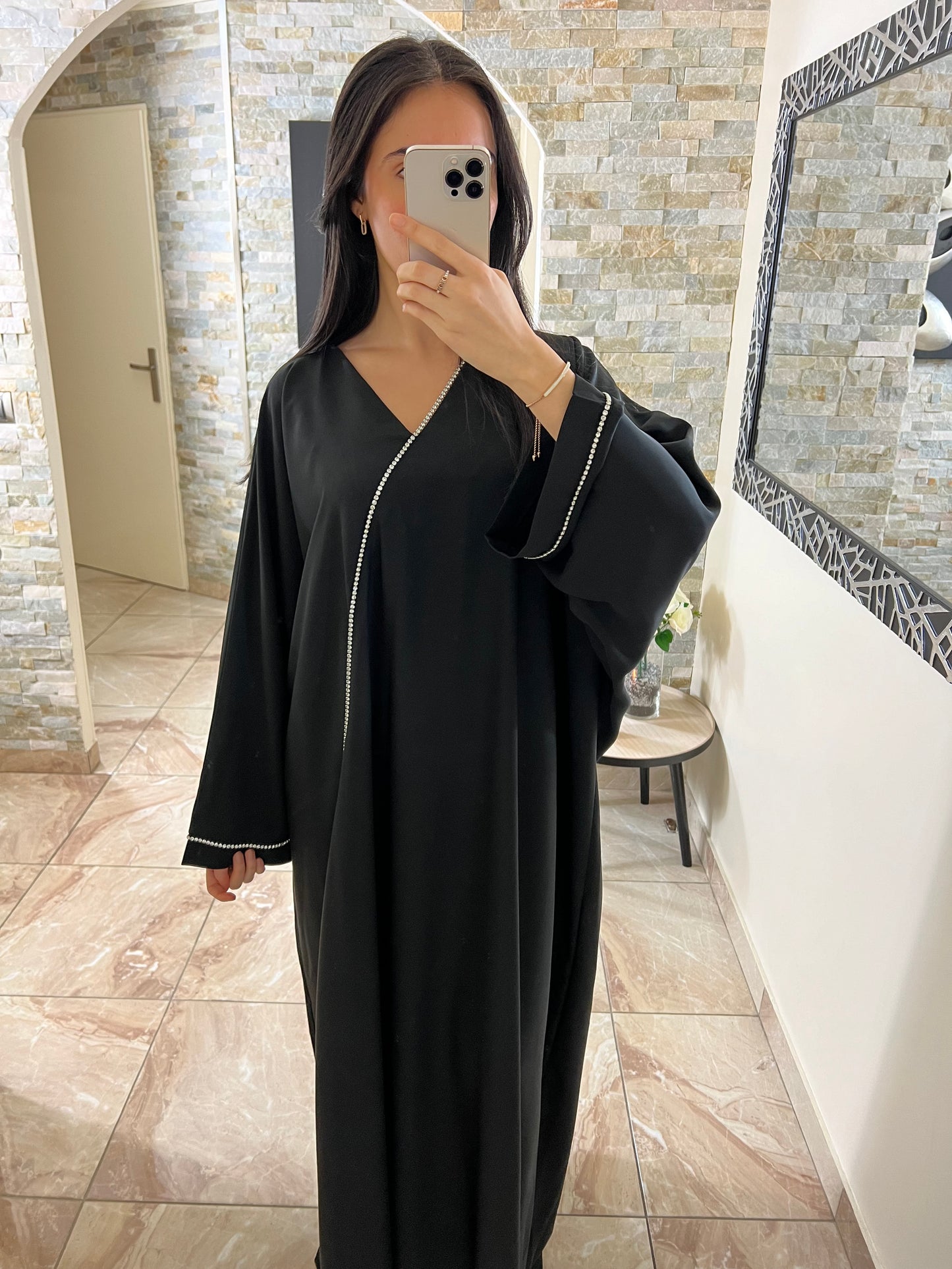 Abaya papillon strass noir