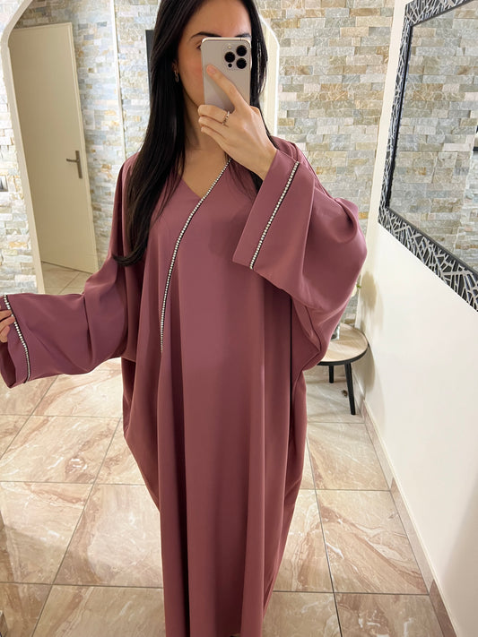 Abaya papillon strass rose