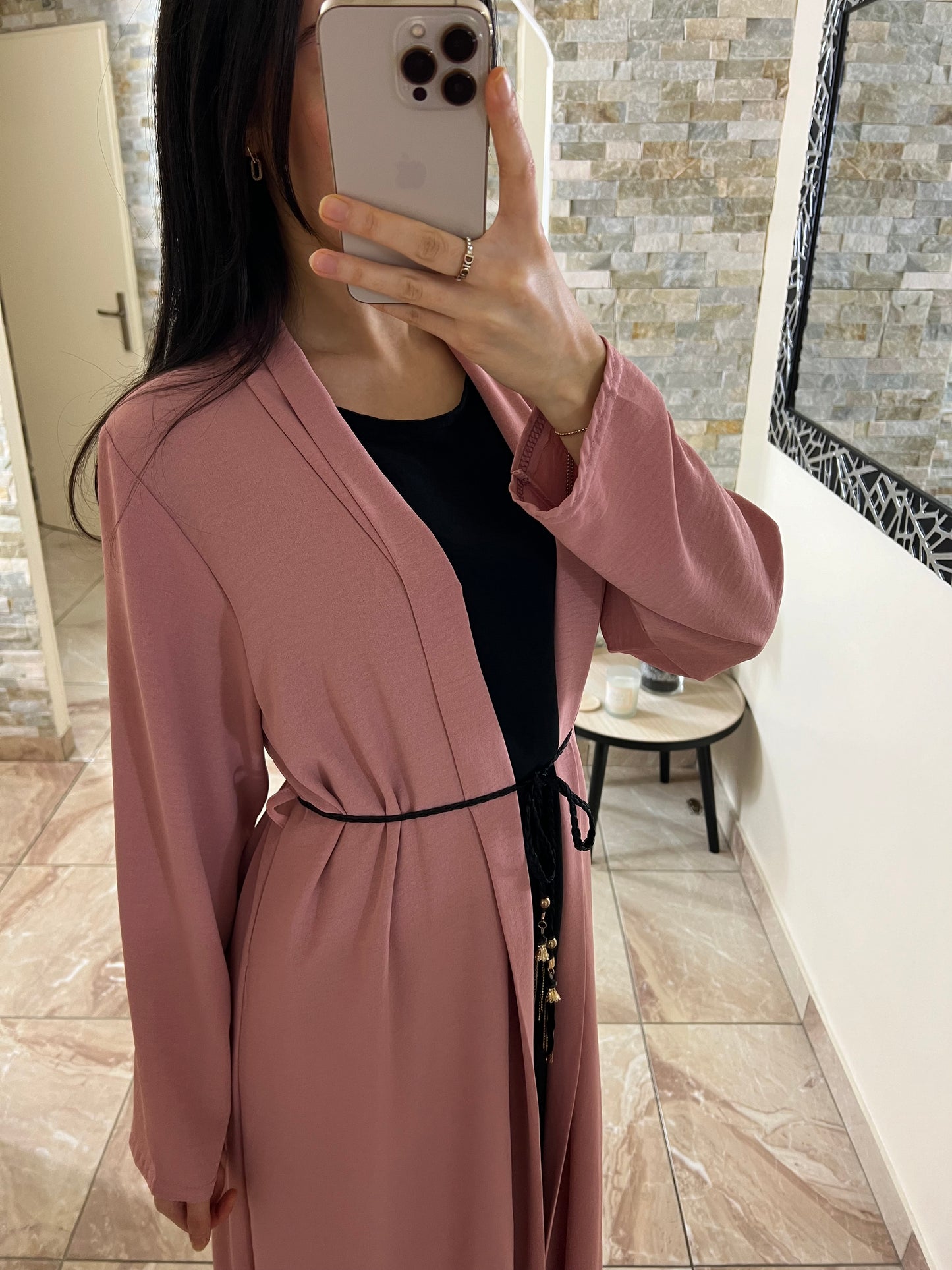 Abaya Aya ceinturée rose