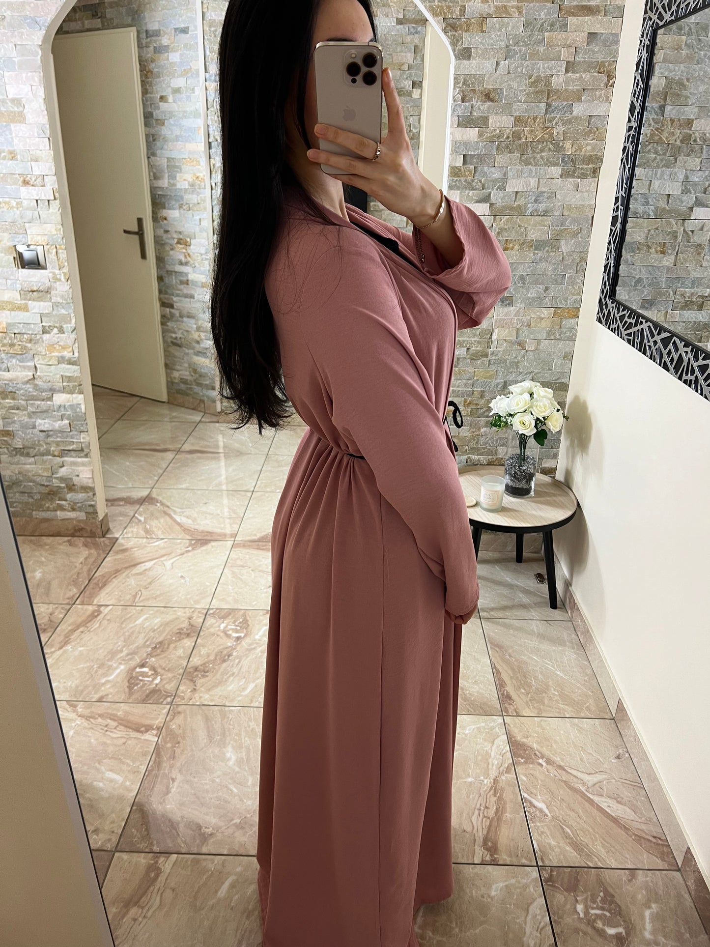 Abaya Aya ceinturée rose