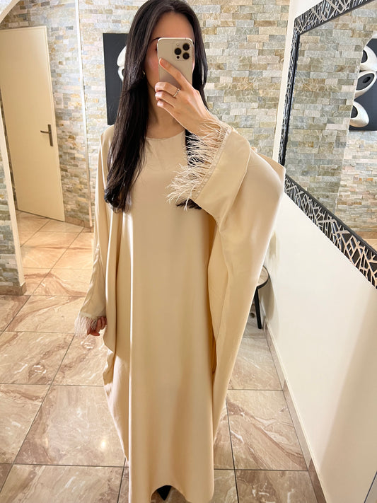 Abaya robe plume beige