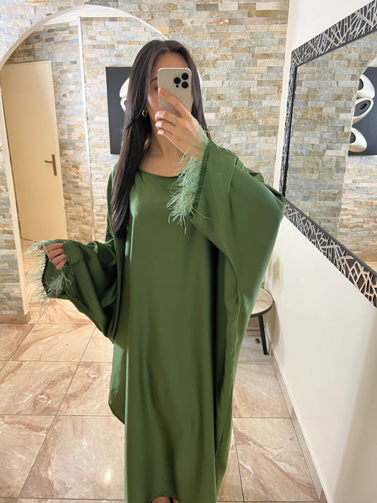 Abaya robe plume verte