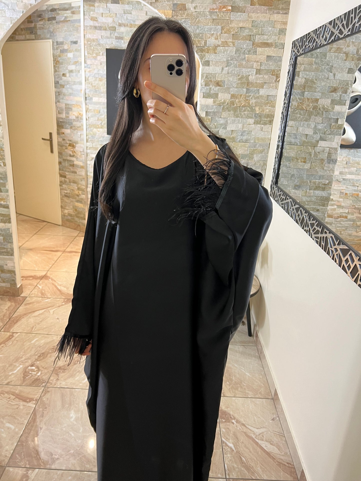 Abaya robe plume noire