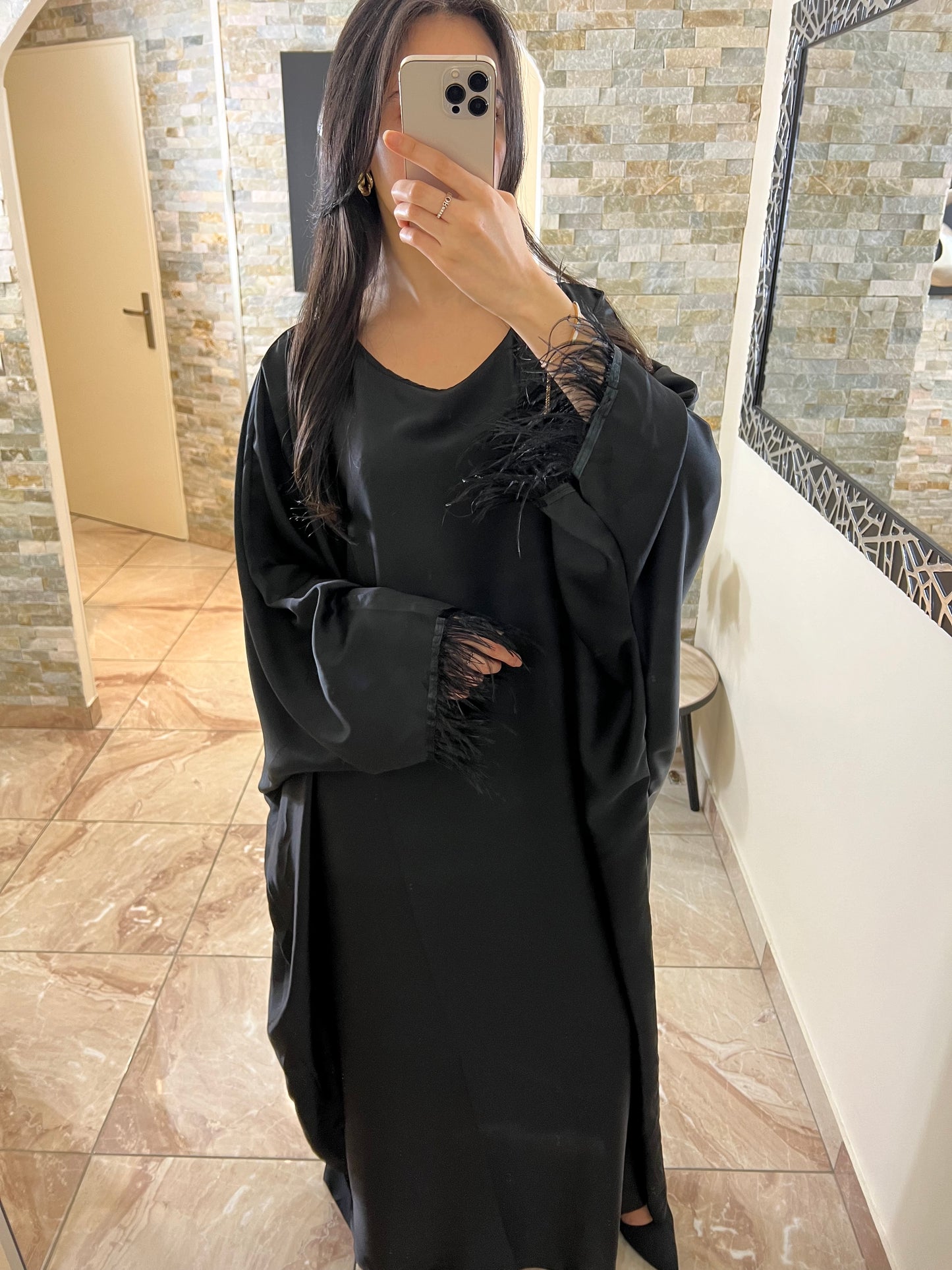 Abaya robe plume noire