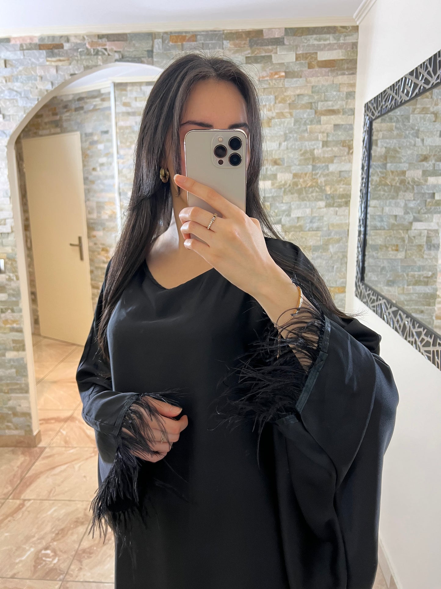 Abaya robe plume noire