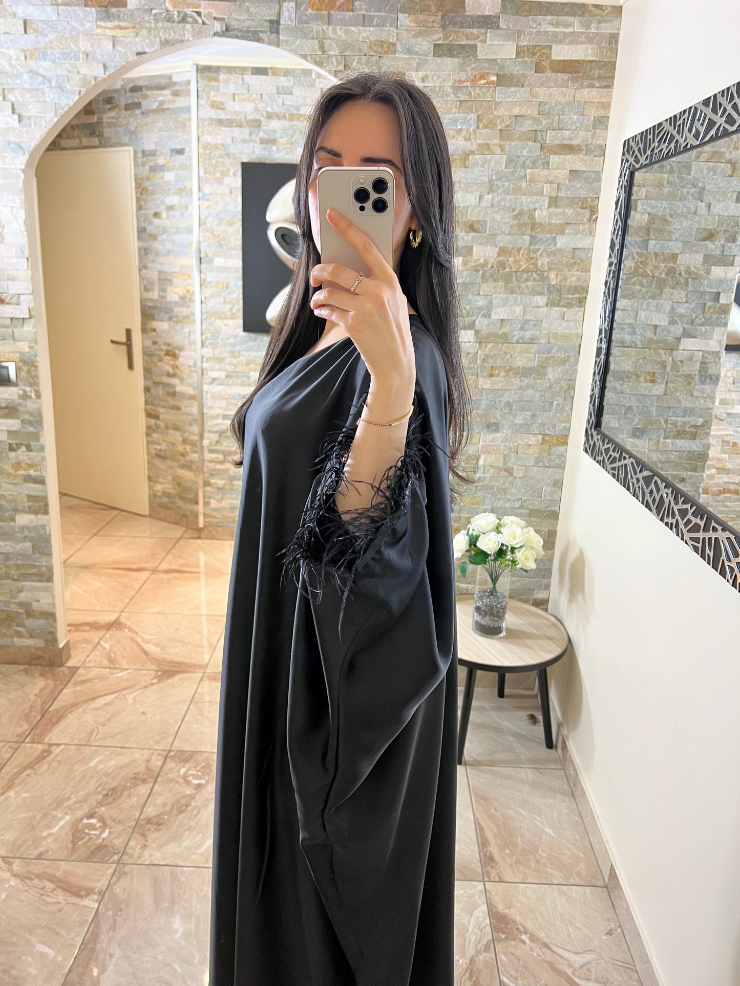 Abaya robe plume noire