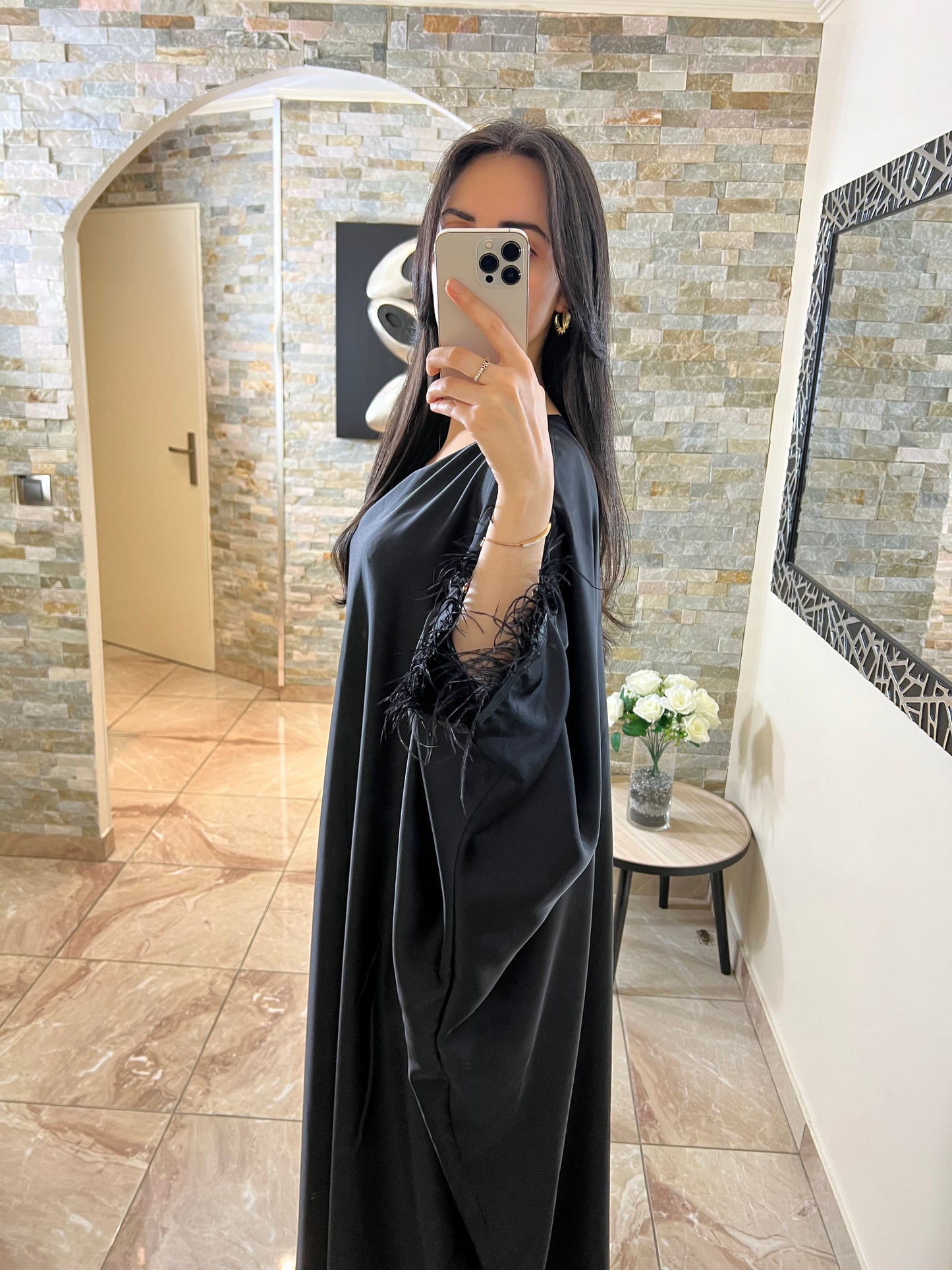 Abaya robe plume noire